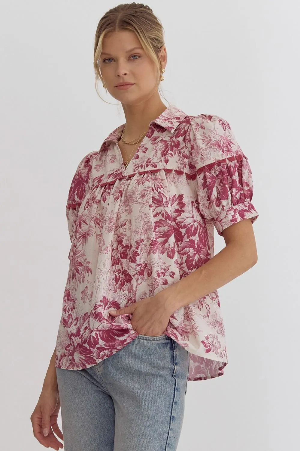 Floral V-Neck Top {Merlot}