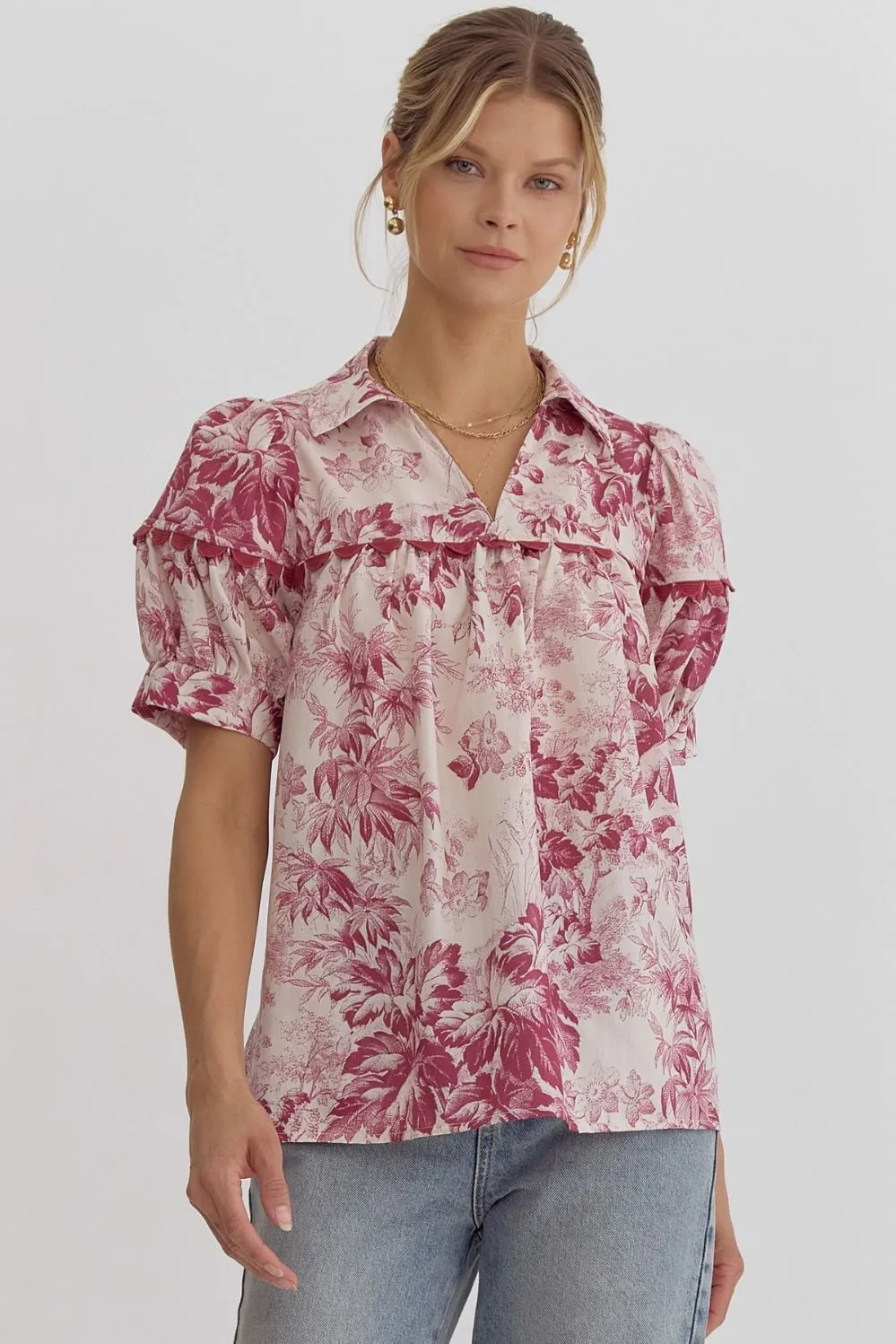 Floral V-Neck Top {Merlot}