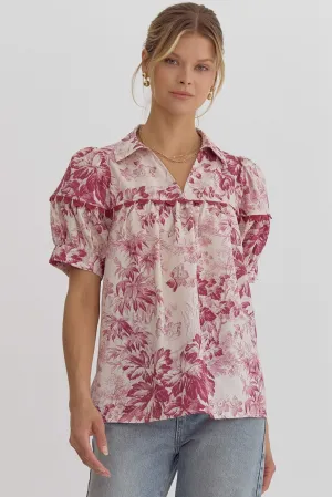 Floral V-Neck Top {Merlot}