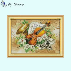Flowers and Violins - Counted Print Cross Stitch