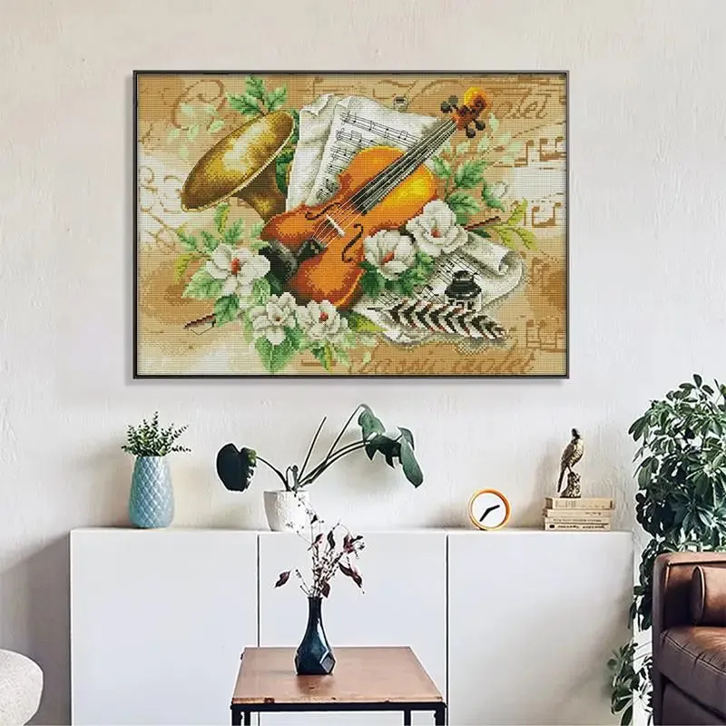 Flowers and Violins - Counted Print Cross Stitch