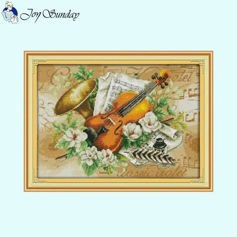 Flowers and Violins - Counted Print Cross Stitch