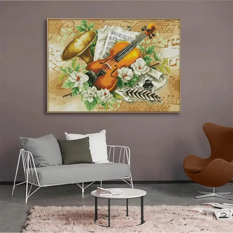 Flowers and Violins - Counted Print Cross Stitch