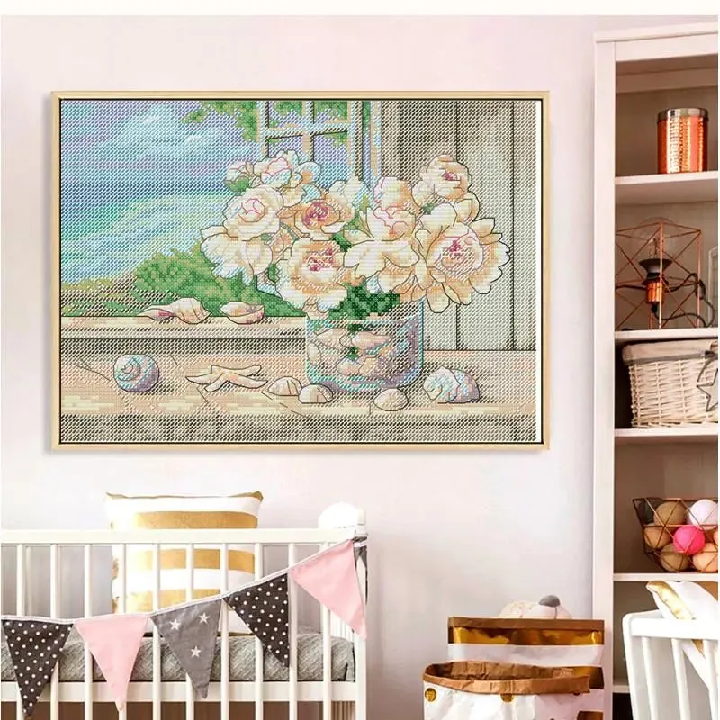Flowers on a Seaside Windowsill