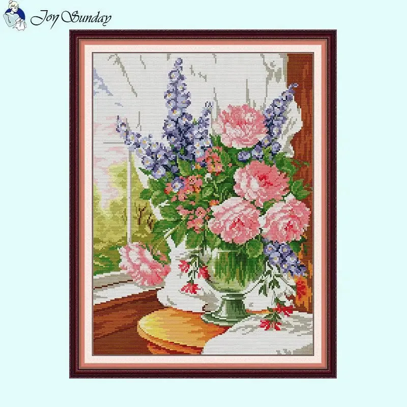 Flowers on the Windowsill - DIY Floral Pattern Cross Stitch Kit