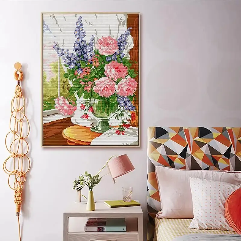 Flowers on the Windowsill - DIY Floral Pattern Cross Stitch Kit