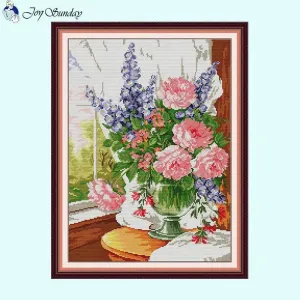 Flowers on the Windowsill - DIY Floral Pattern Cross Stitch Kit