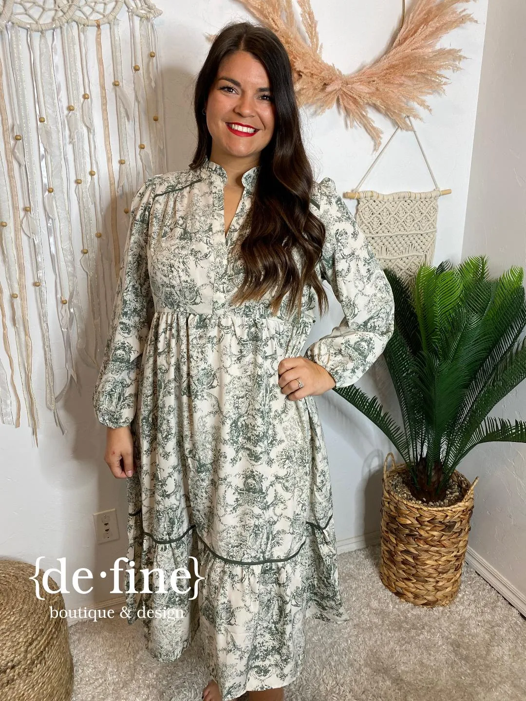 Forest Green Toile Maxi Dress in Regular & Curvy