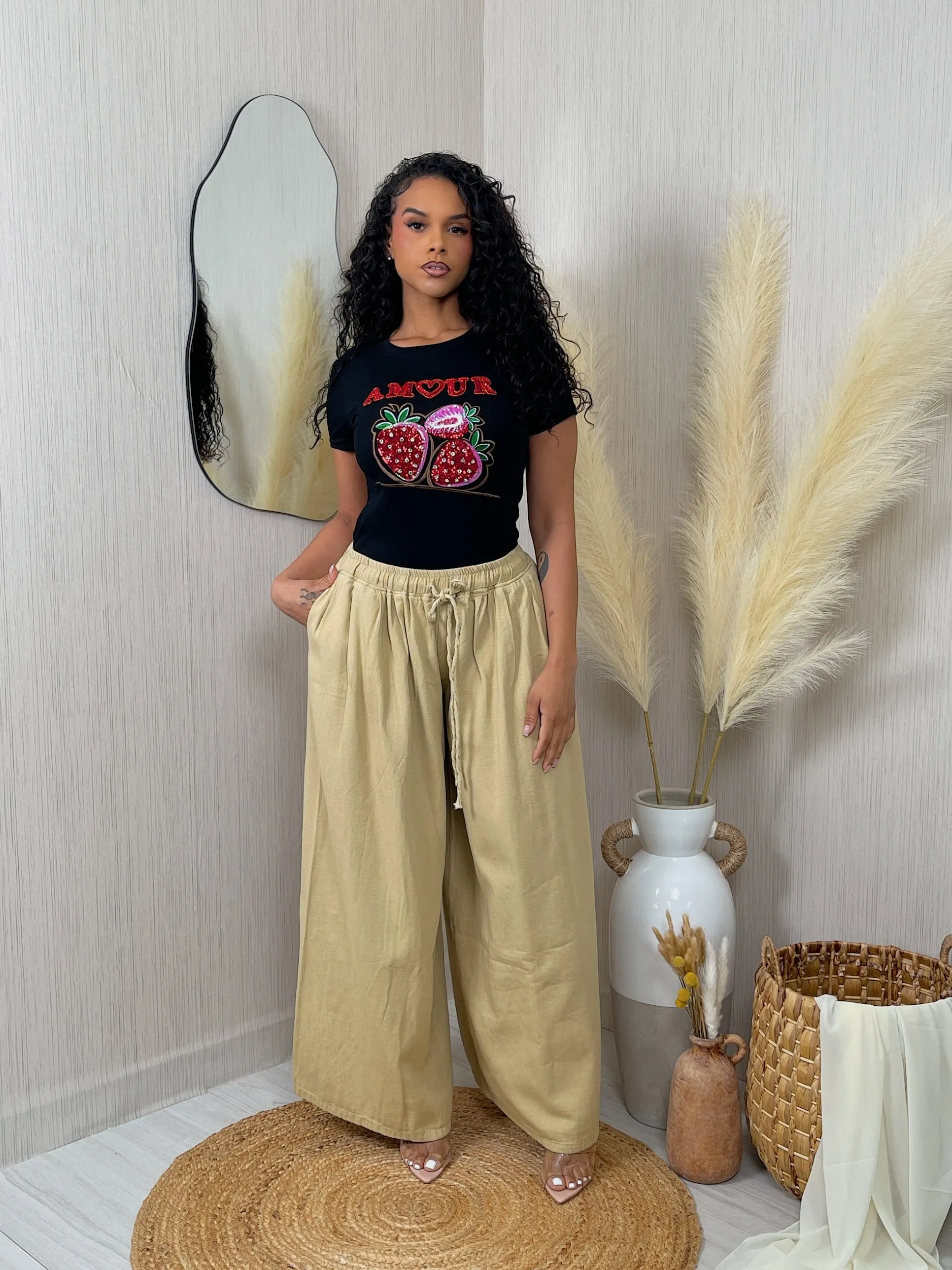 FP497-1P - TWILL WIDE LEG PANTS