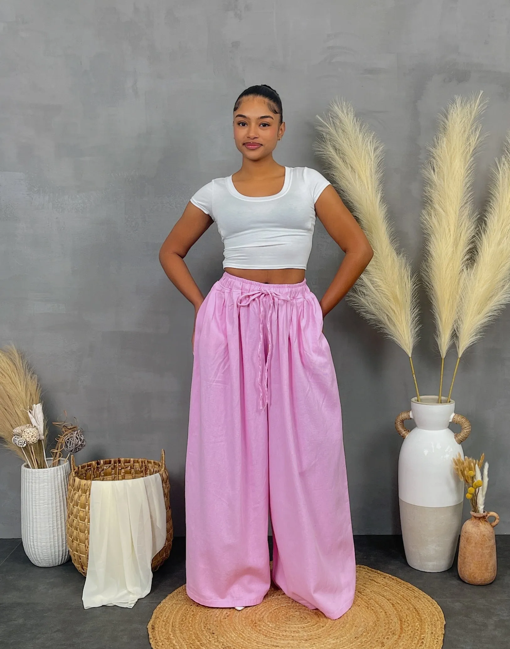 FP497-1P - TWILL WIDE LEG PANTS