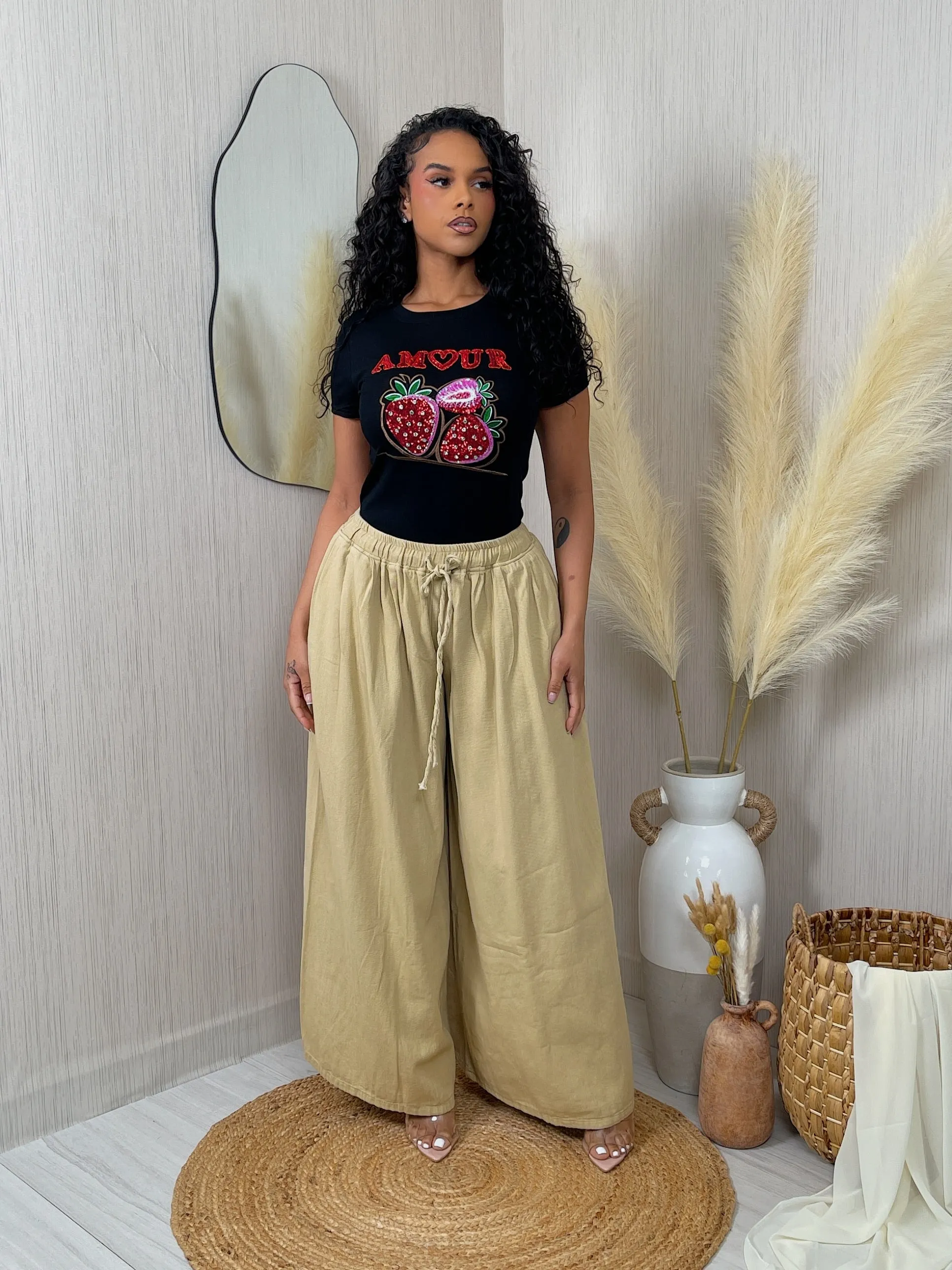 FP497-1P - TWILL WIDE LEG PANTS