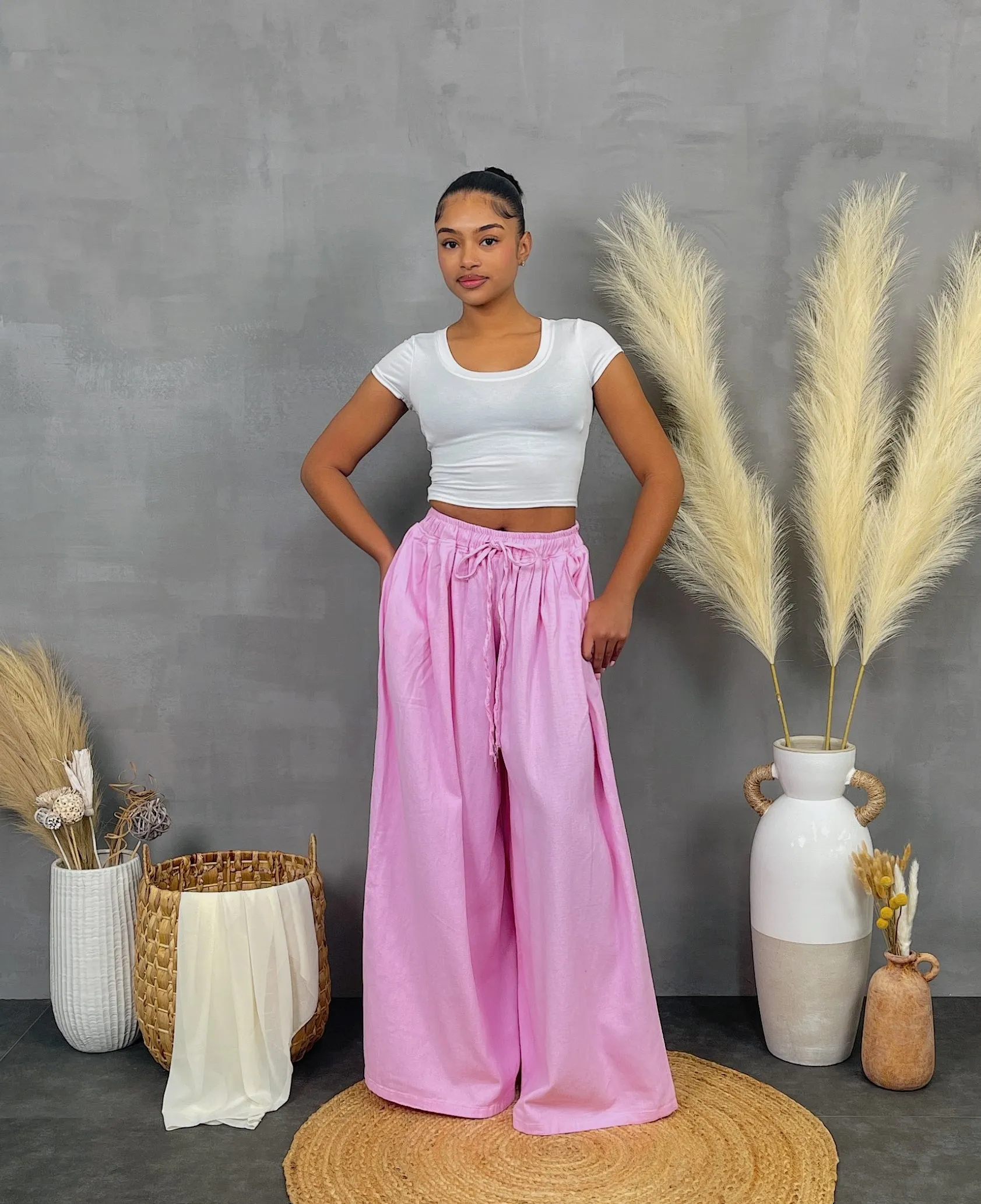 FP497-1P - TWILL WIDE LEG PANTS