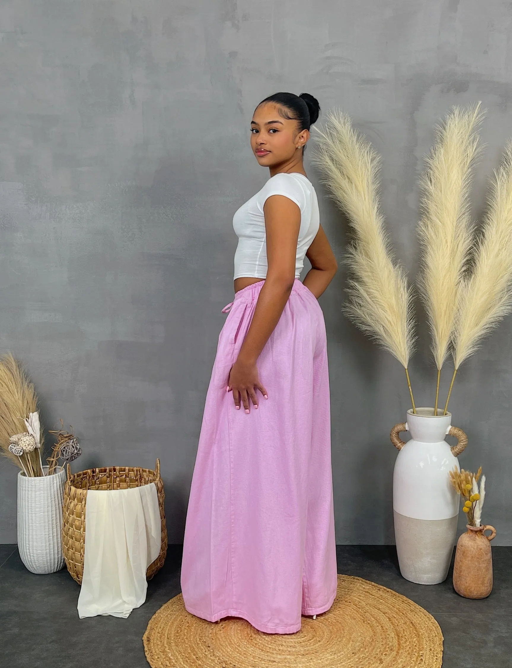 FP497-1P - TWILL WIDE LEG PANTS