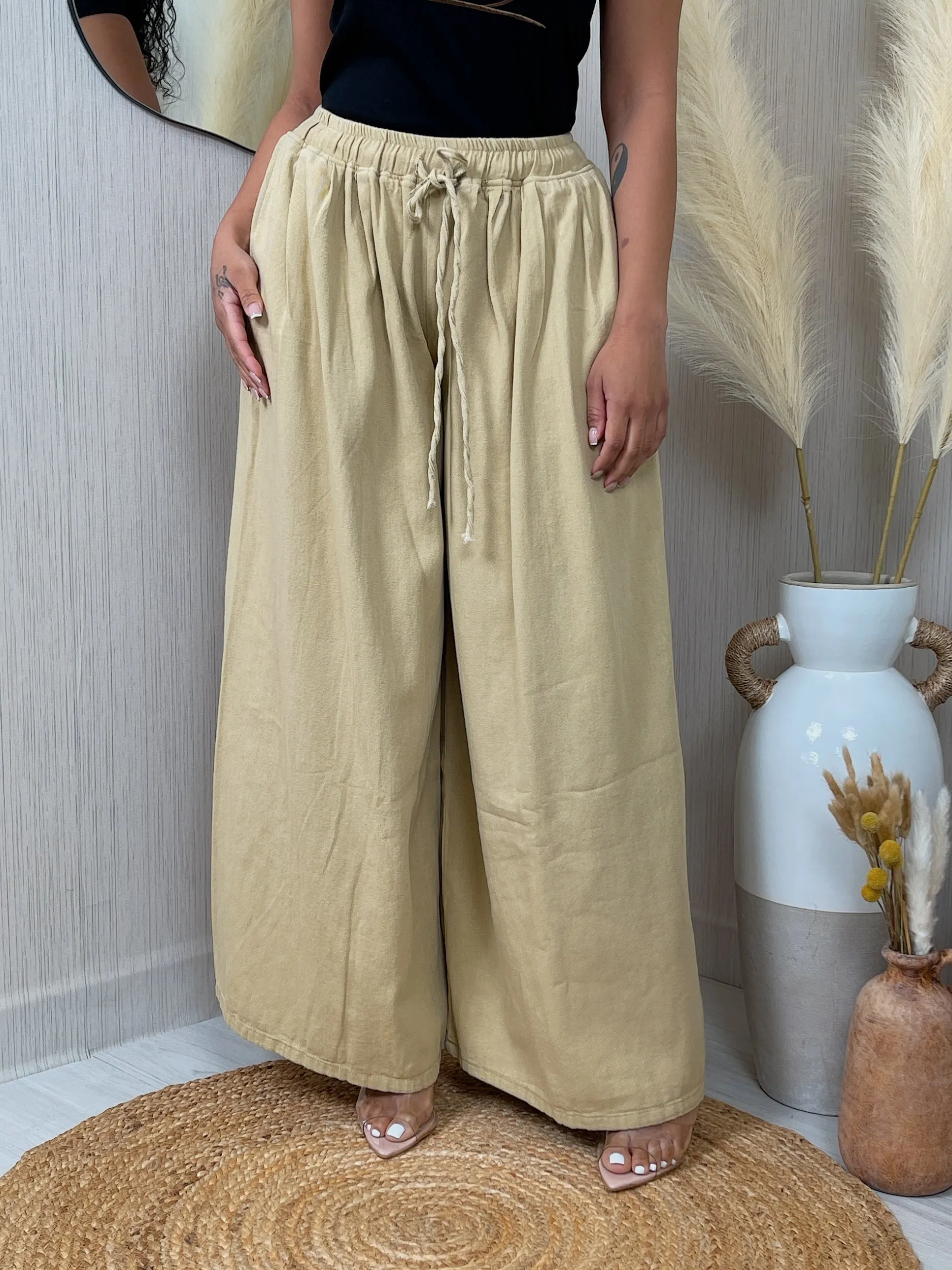 FP497-1P - TWILL WIDE LEG PANTS