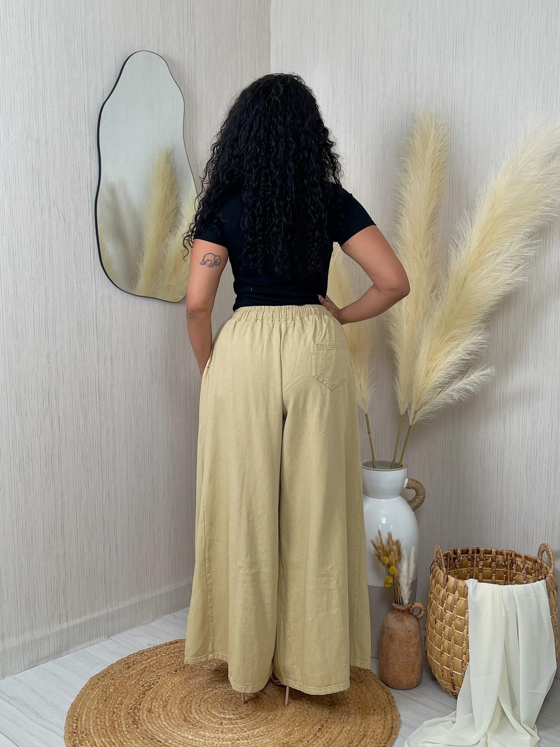 FP497-1P - TWILL WIDE LEG PANTS