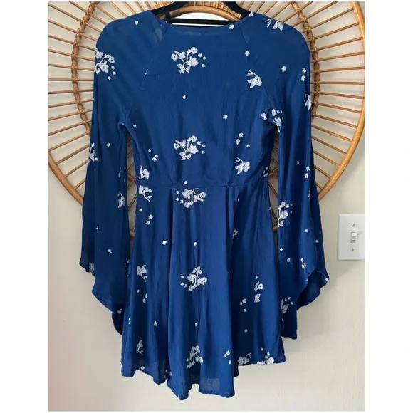Free People Jasmine Floral Embroidered Long Sleeve Mini Dress Women’s Size 0