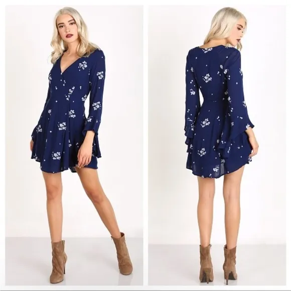 Free People Jasmine Floral Embroidered Long Sleeve Mini Dress Women’s Size 0