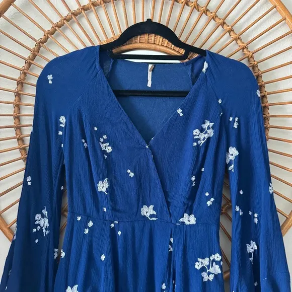 Free People Jasmine Floral Embroidered Long Sleeve Mini Dress Women’s Size 0