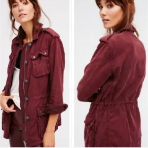 Free People Not Your Brother's Surplus Jacket Cotton Burgundy Sz S