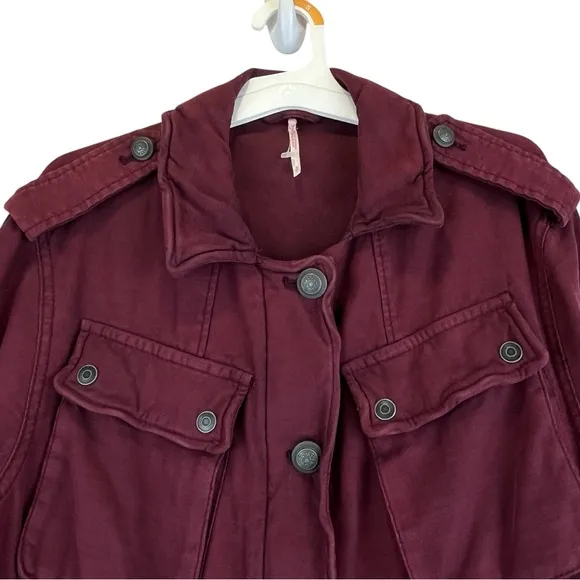 Free People Not Your Brother's Surplus Jacket Cotton Burgundy Sz S