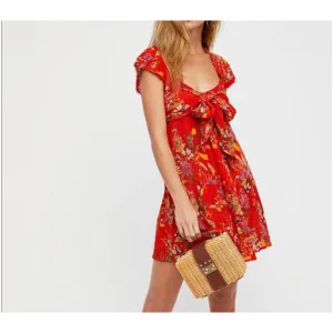 FREE PEOPLE Red Floral Wrap Dress Size Small