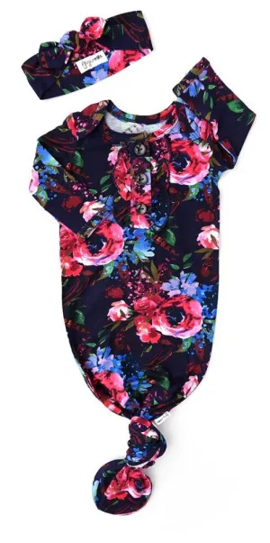 Gigi and Max Gabriella Floral Ruffle Button Gown & Headband Set