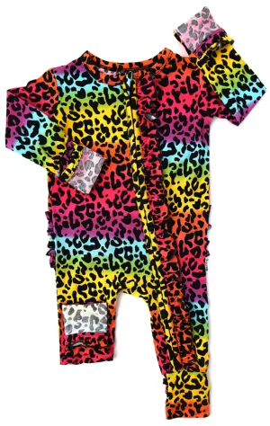 Gigi and Max Lisa Rainbow Leopard Ruffle Zip One Piece