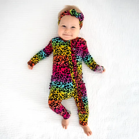 Gigi and Max Lisa Rainbow Leopard Ruffle Zip One Piece