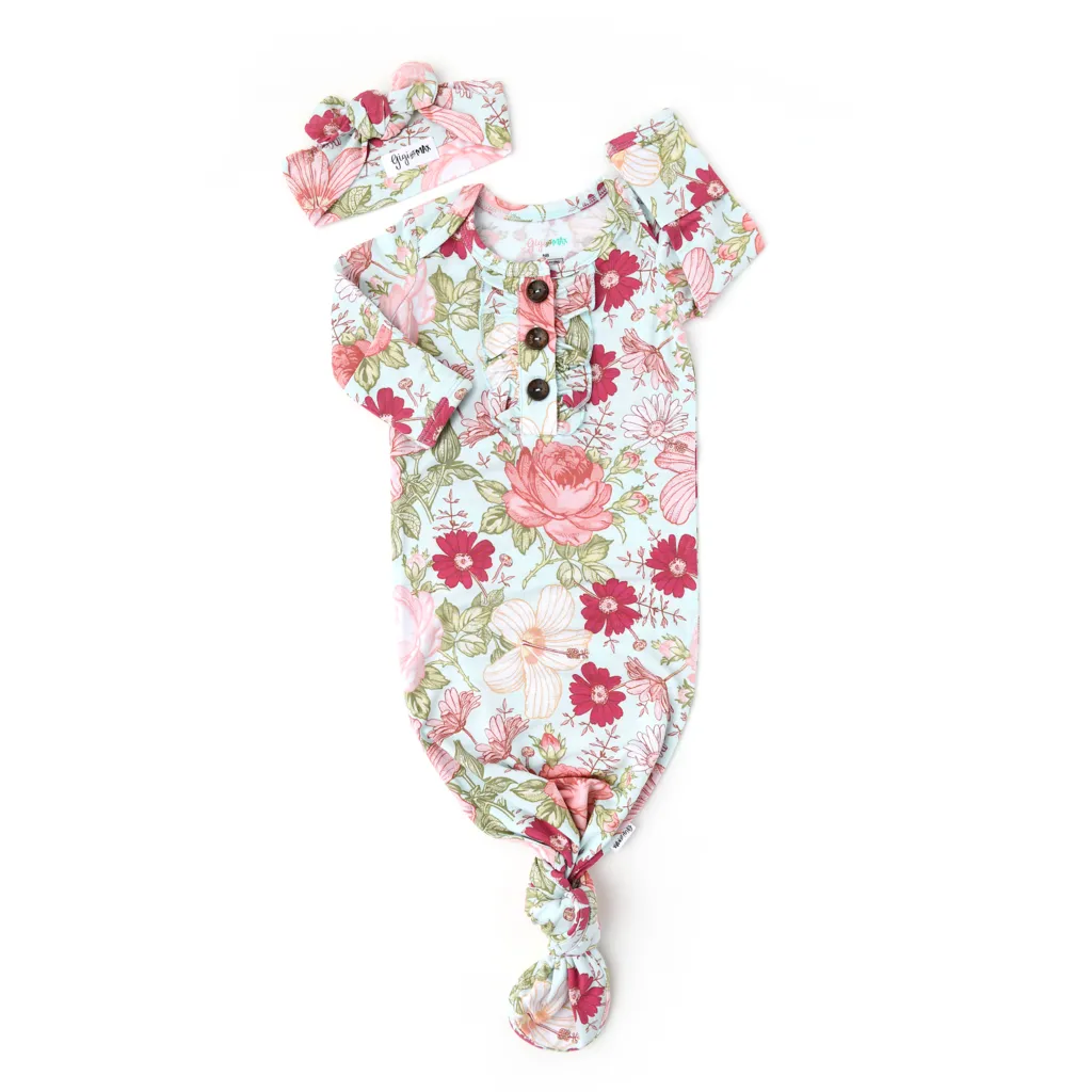 Gigi and Max Sutton Floral Ruffle Button Gown & Headband Set
