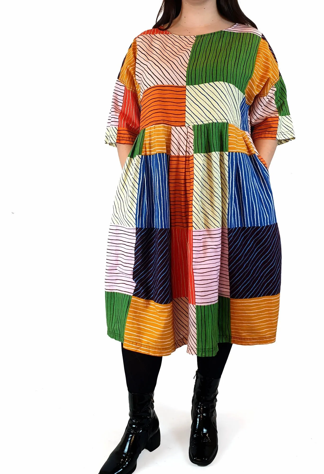 Gorman colourful check and striped print dress size L