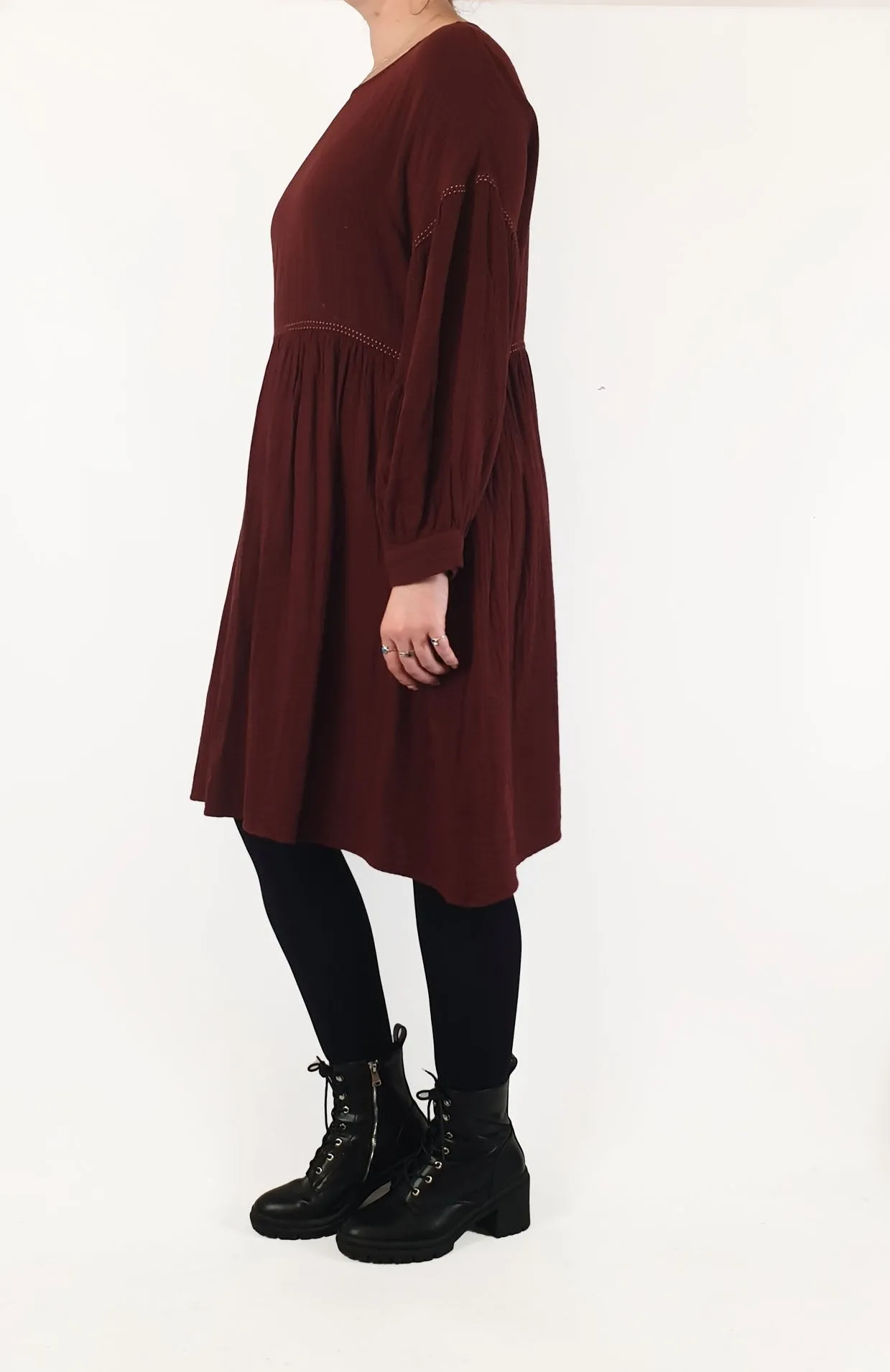 Gorman deep red cotton long sleeve dress with contrasting stitching size 12