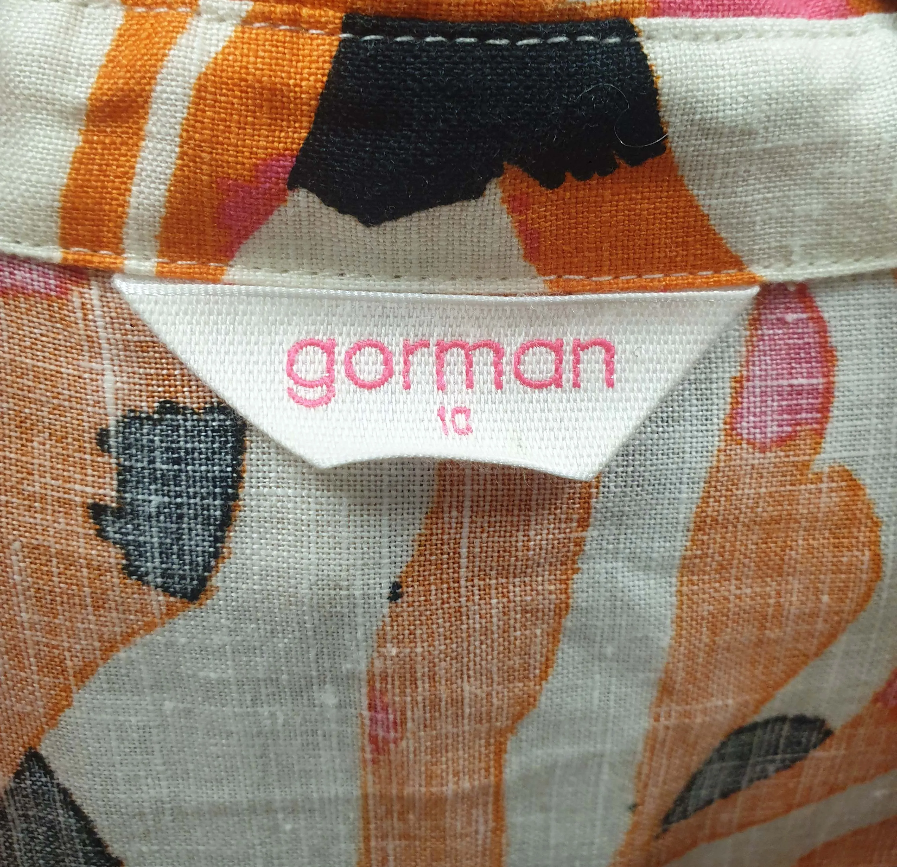 Gorman orange animal print 100% linen sleeveless shirt dress size 10