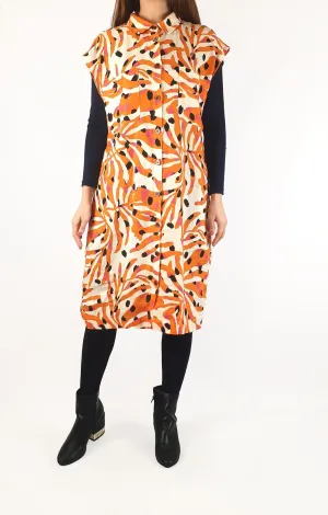 Gorman orange animal print 100% linen sleeveless shirt dress size 10