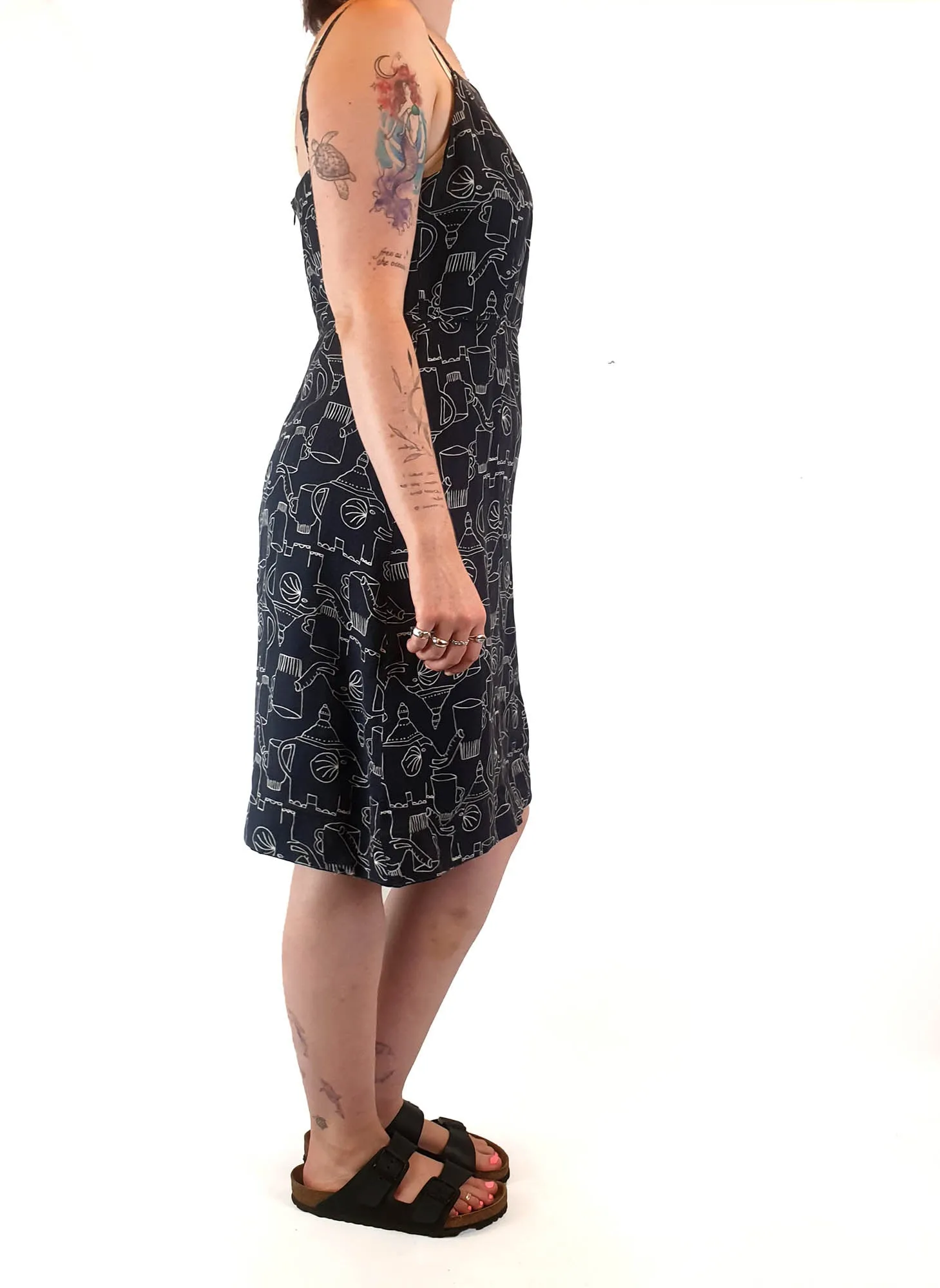 Gorman x Monika Forsberg black dress with elephants and tea print size 12