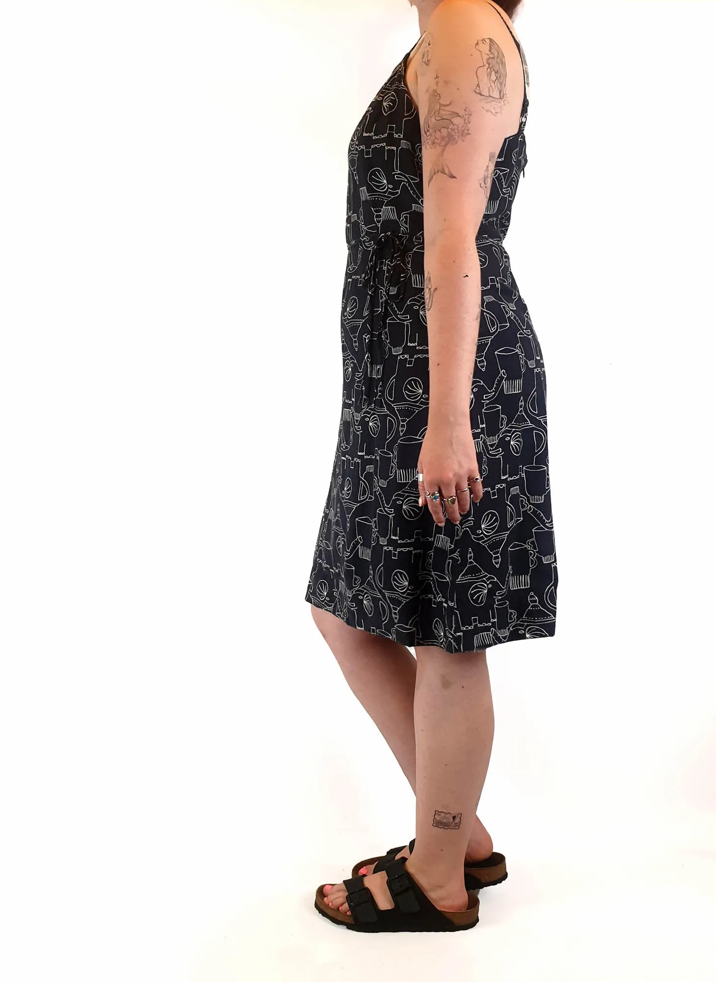 Gorman x Monika Forsberg black dress with elephants and tea print size 12