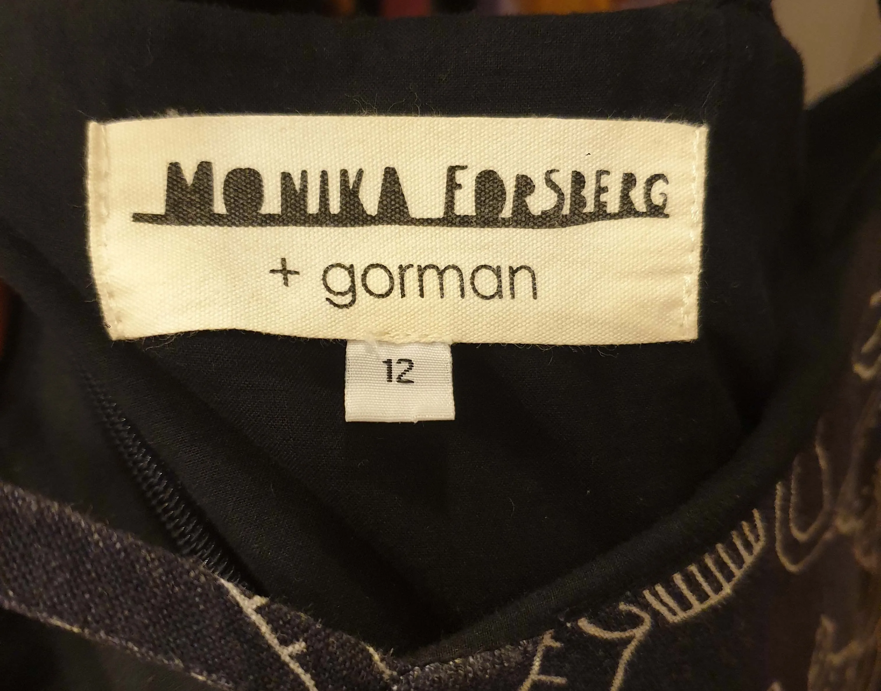 Gorman x Monika Forsberg black dress with elephants and tea print size 12