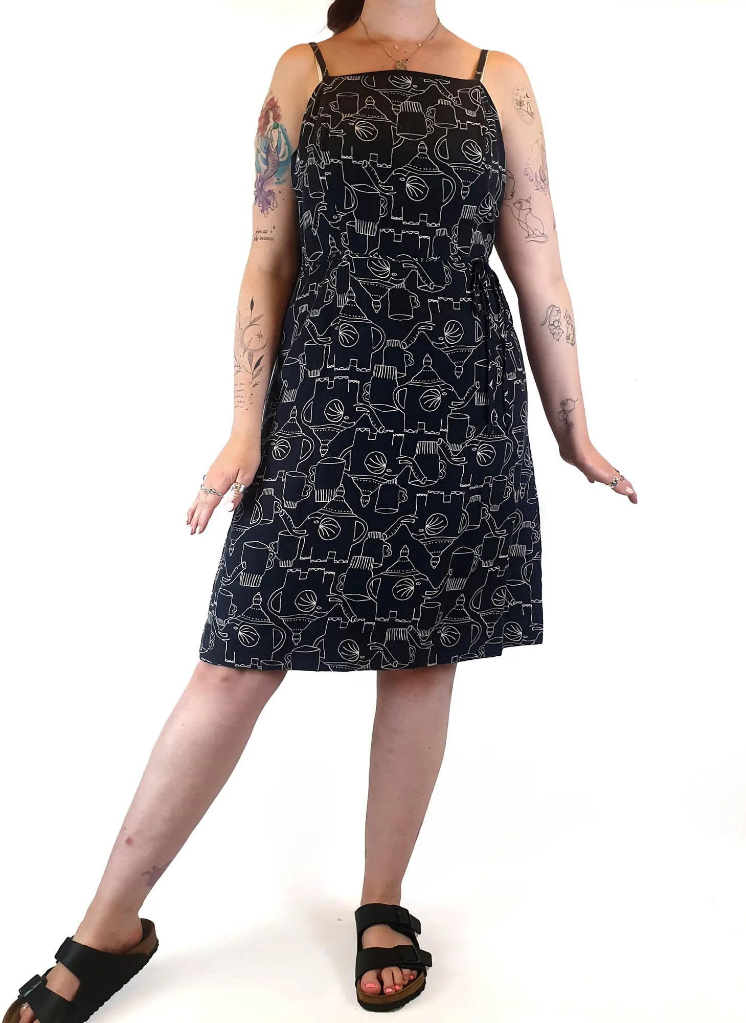 Gorman x Monika Forsberg black dress with elephants and tea print size 12