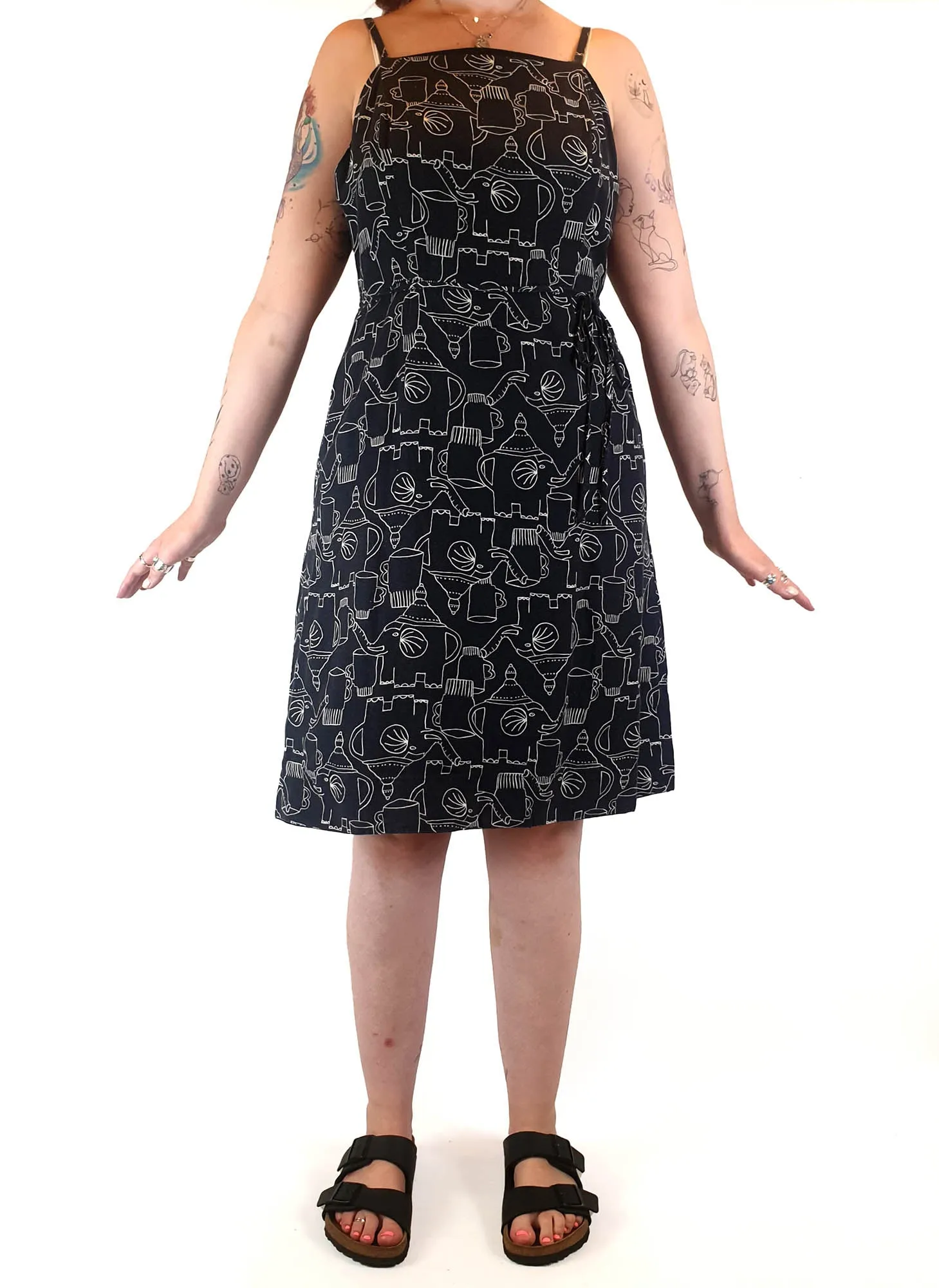 Gorman x Monika Forsberg black dress with elephants and tea print size 12