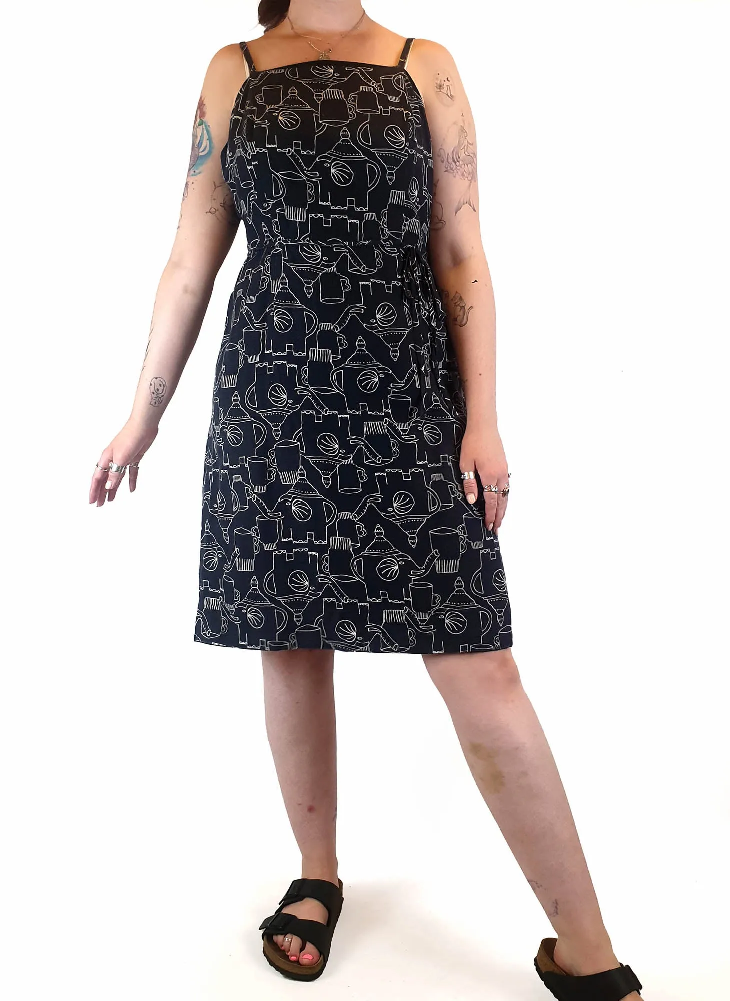 Gorman x Monika Forsberg black dress with elephants and tea print size 12
