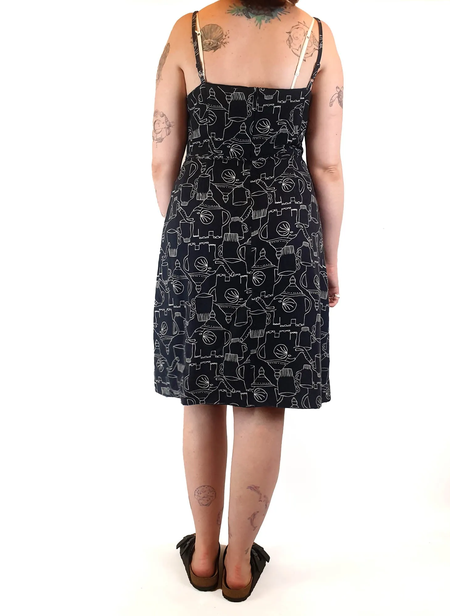 Gorman x Monika Forsberg black dress with elephants and tea print size 12