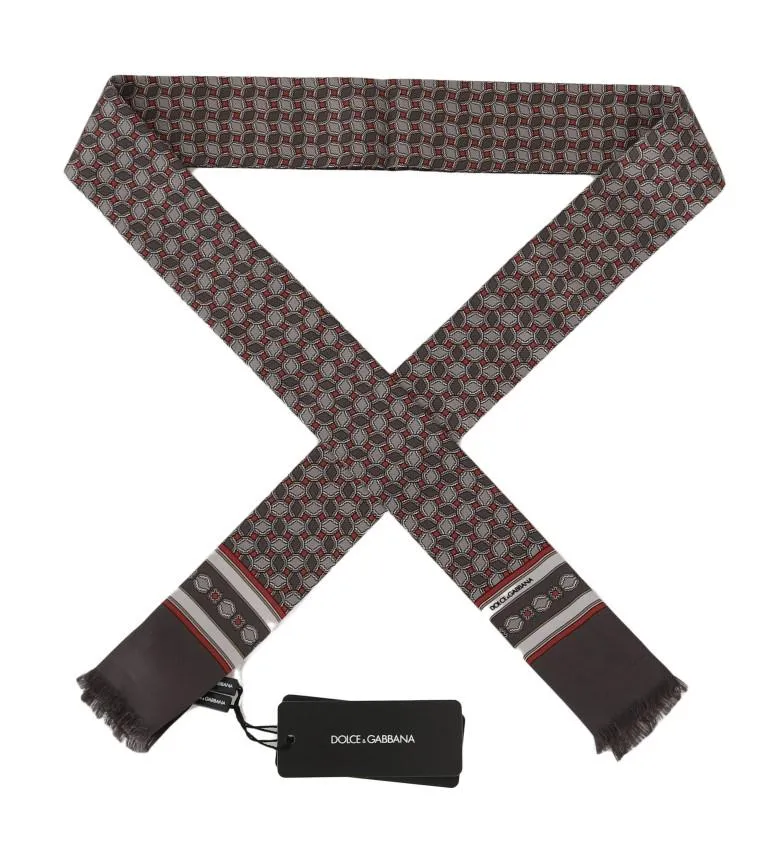 Gray Silk Red Pattern Scarf
