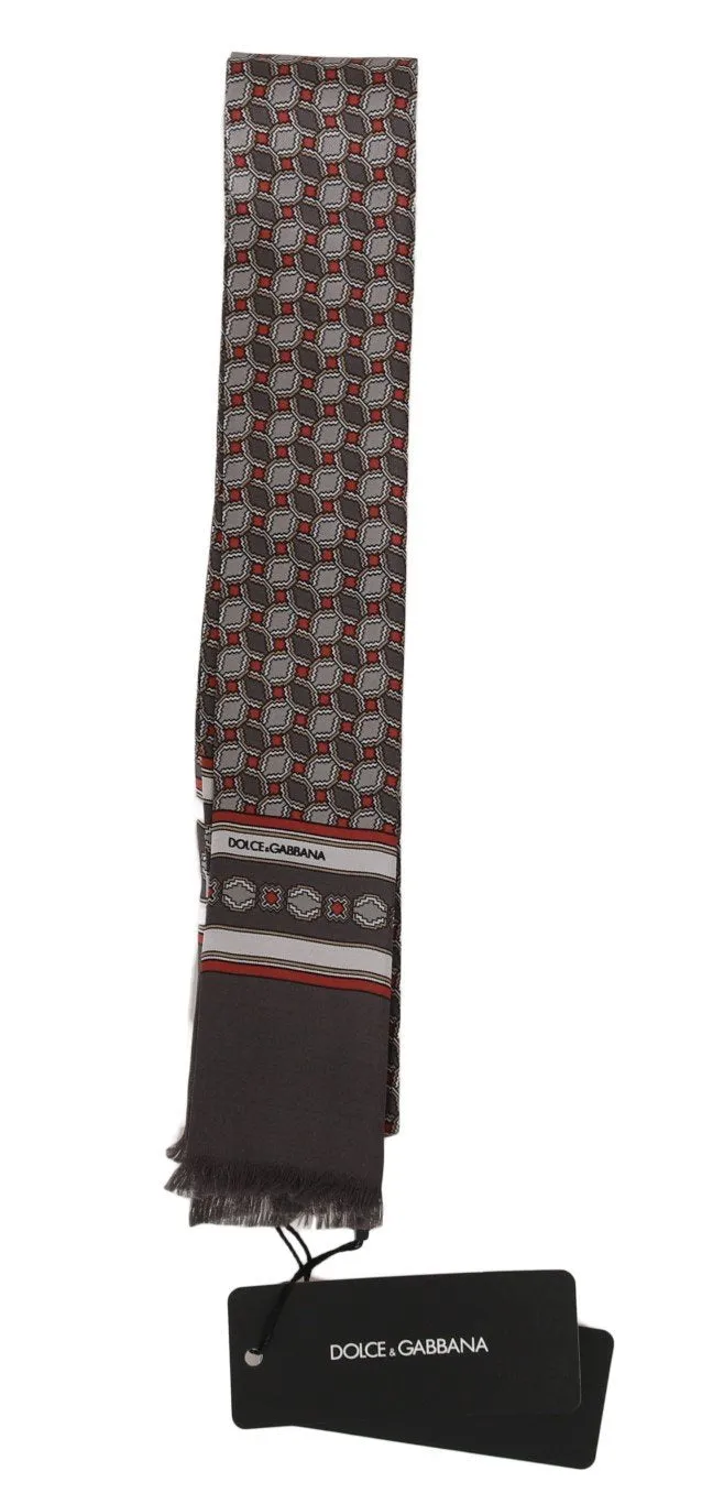 Gray Silk Red Pattern Scarf