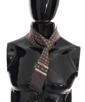 Gray Silk Red Pattern Scarf