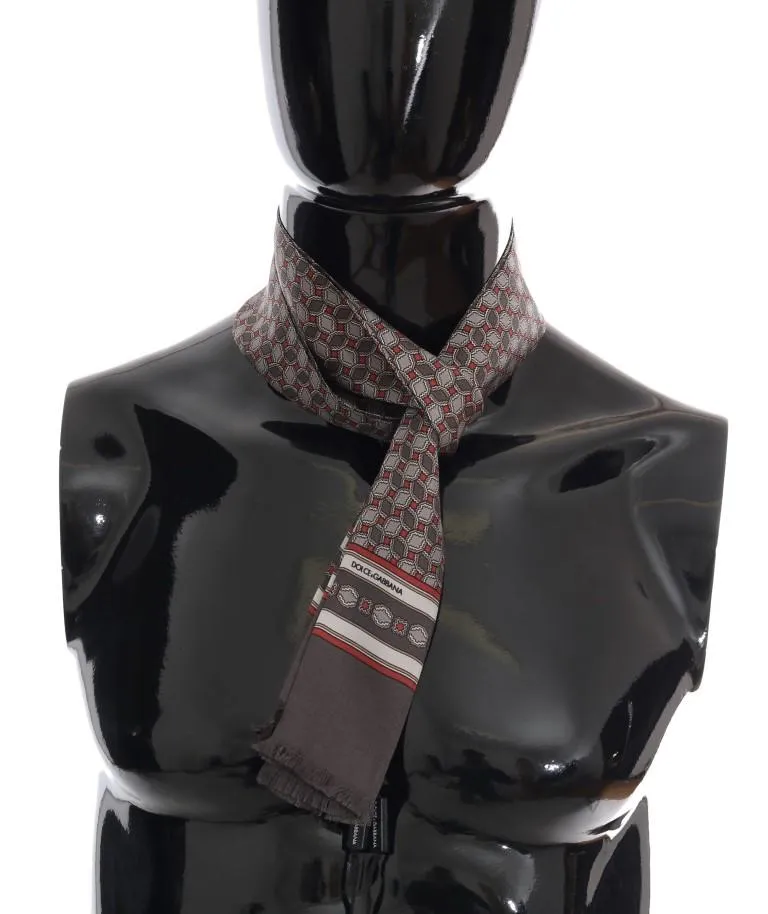 Gray Silk Red Pattern Scarf