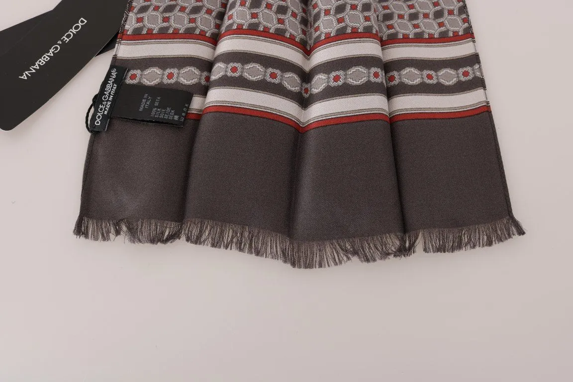 Gray Silk Red Pattern Scarf