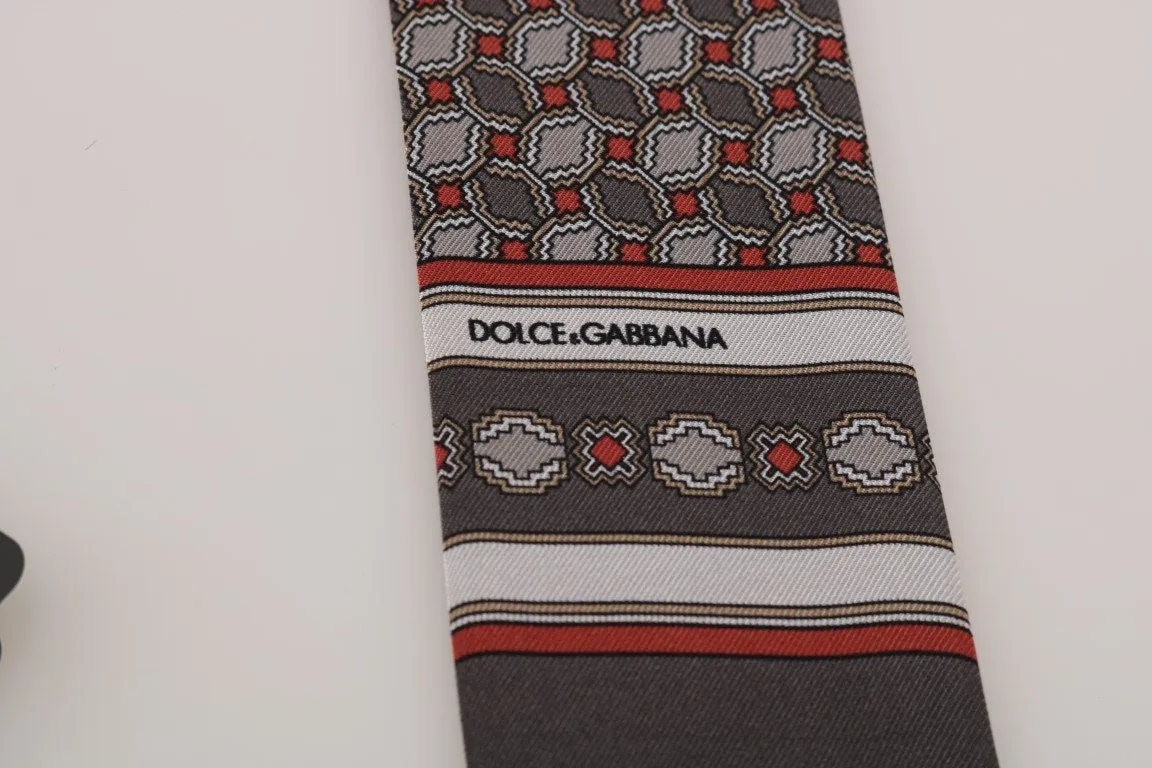 Gray Silk Red Pattern Scarf
