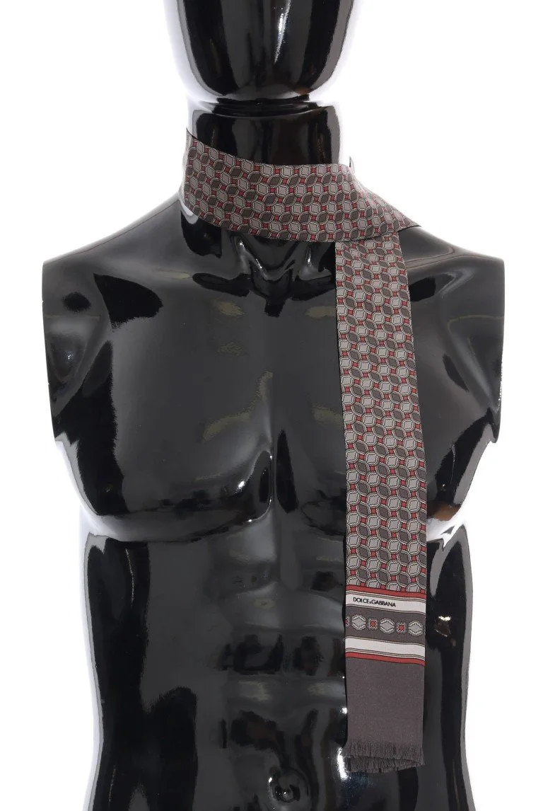 Gray Silk Red Pattern Scarf