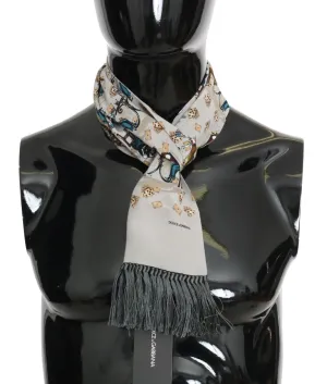 Gray Silk Skeleton Print Scarf