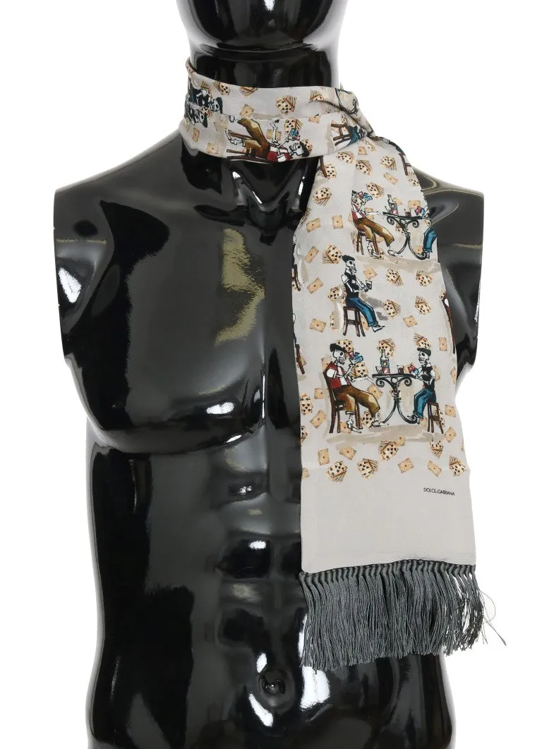 Gray Silk Skeleton Print Scarf