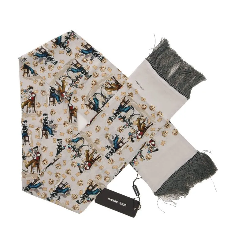 Gray Silk Skeleton Print Scarf